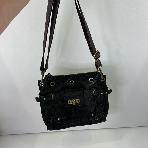 River Island black leather purse - purple crossbody strap - Picture 2 of 11